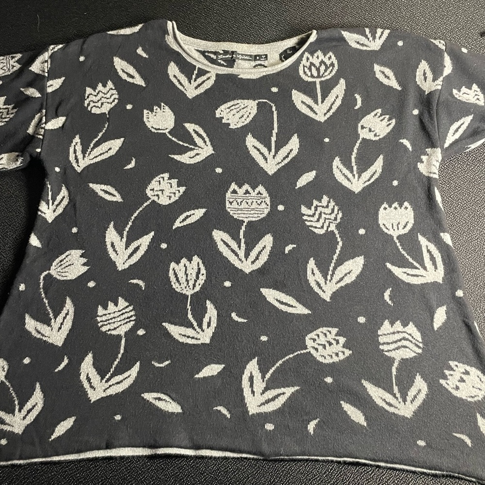 Gudrun Sjoden black / grey Violin Jumper 100% Cotton Tulip Festival Boho sz S - Picture 1 of 14